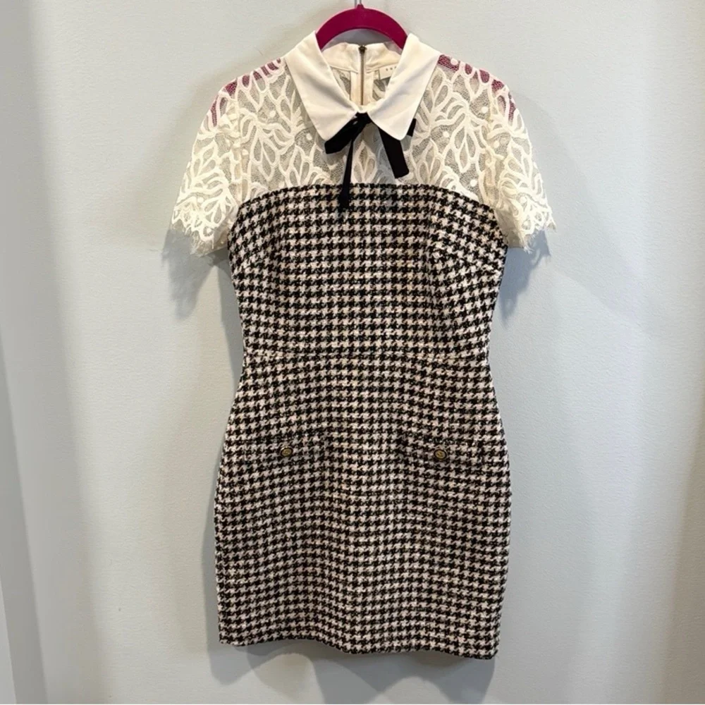 Sandro “Rozeana” lace panel houndstooth dress FR36/US4 - Picture 4 of 6
